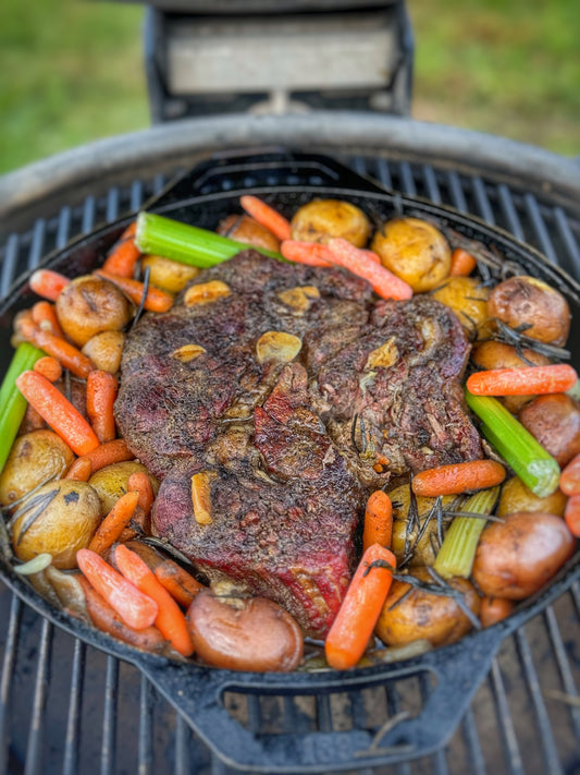 Smoked pot roast on a Kamado Joe