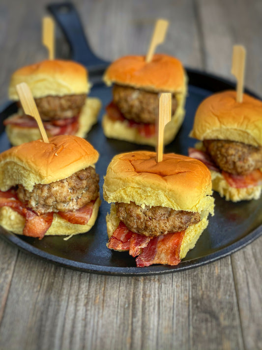 Bacon and blue cheese sliders!