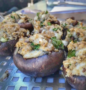 Crab Stuffed Mushrooms on the Big Green Egg ( or any grill ! )