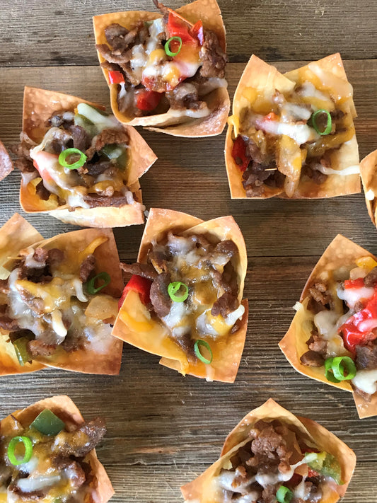 Caribeque cheesesteak wonton cups