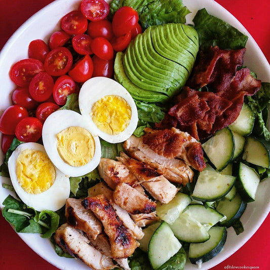 Grilled chicken cobb salad featuring Caribeque's Honey Heat rub