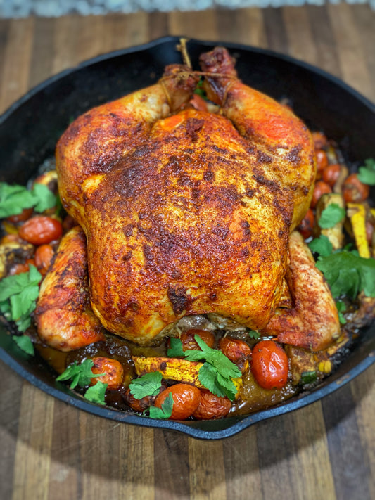 Whole roasted chicken on the Kamado Joe