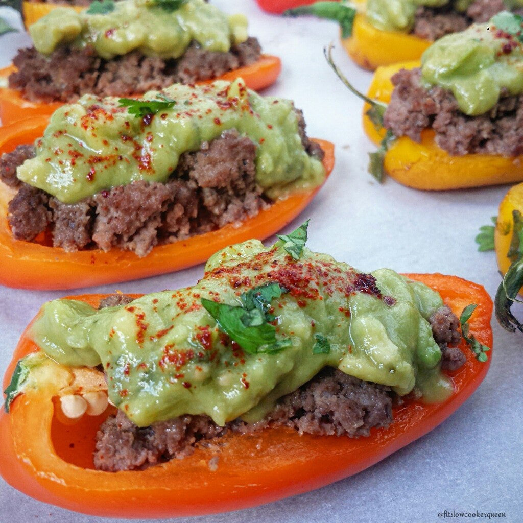 Slow cooker stuffed sweet peppers featuring Caribeque's Island Thyme seasoning